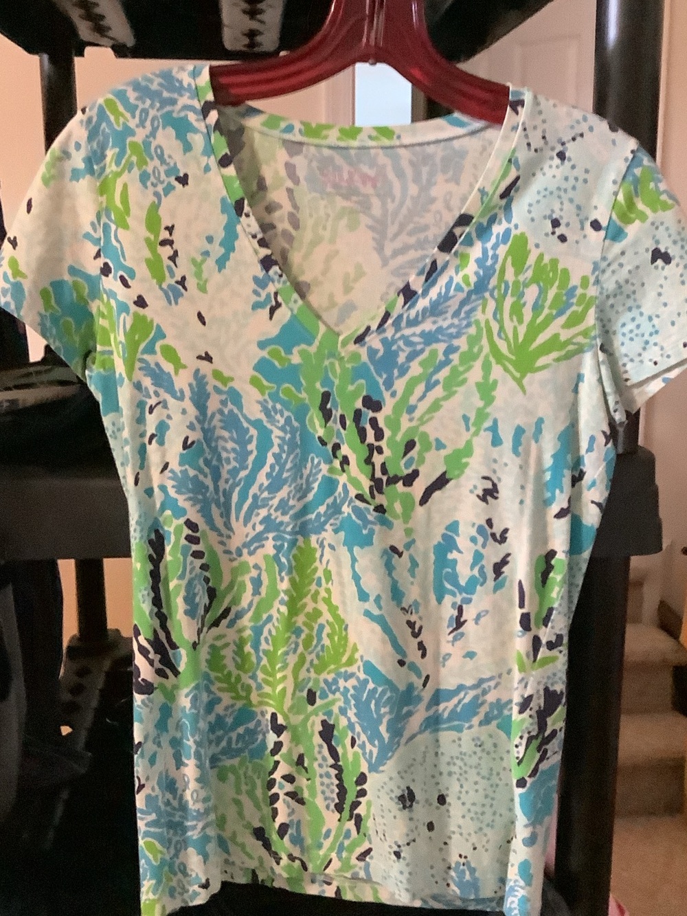Lilly Pulitzer Blue & Green V-Neck Short Sleeve Tee